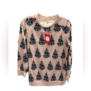 Sugar Stitch Boutique Women’s Christmas Tree Sweatshirt Tan Pink Size Small New